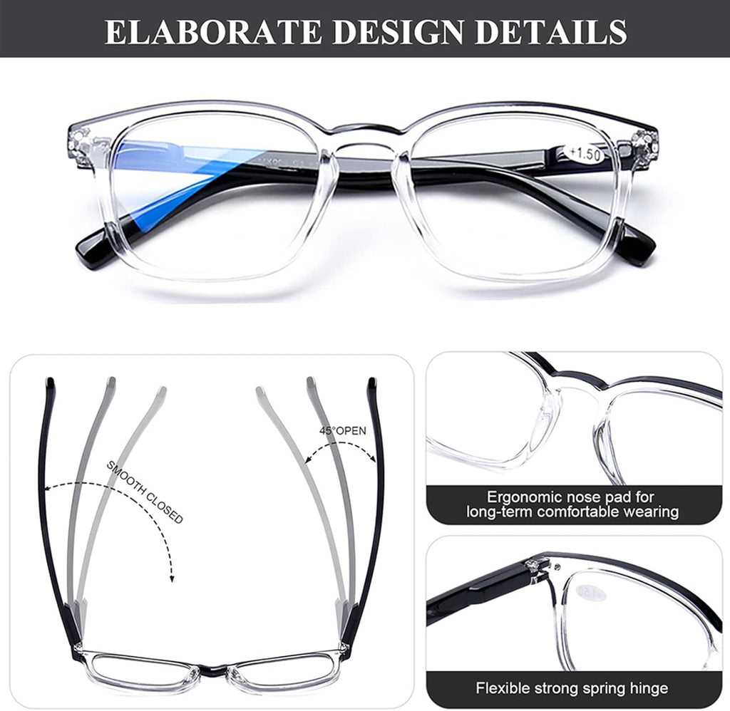 4 Pack Computer Reading Glasses Blue Light Filter Clear Frames Readers Glasses for Men Women