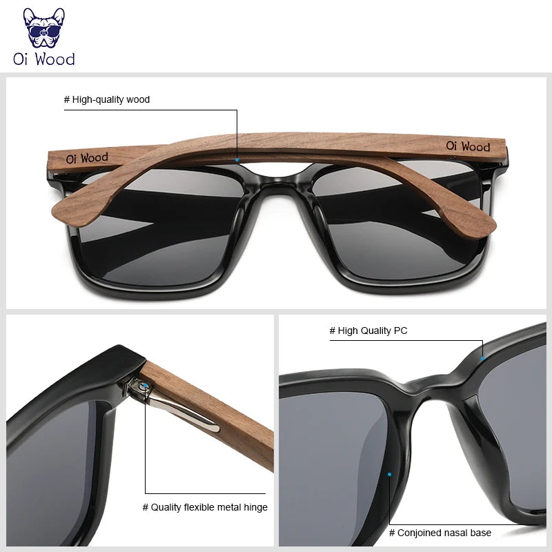 Men Women Square Sunglasses Wooden Eyeglasses Polarized Blue Lenses Mens Glasses Luxury Eyewear