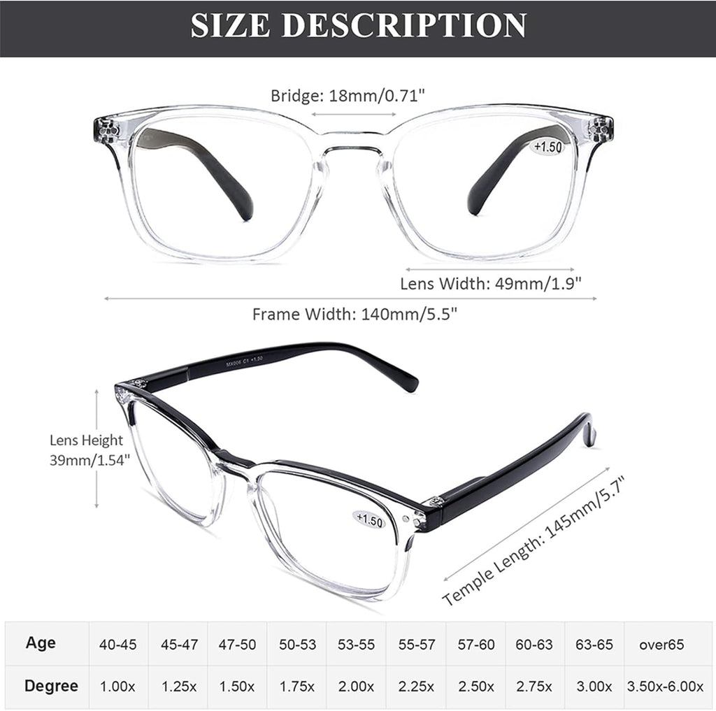 4 Pack Computer Reading Glasses Blue Light Filter Clear Frames Readers Glasses for Men Women
