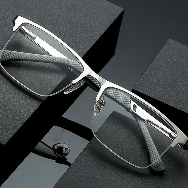 Men Reading Glasses Business Presbyopia Glasses Metal Frame anti Blue Light Eyeglasses Unisex Clear Glasses