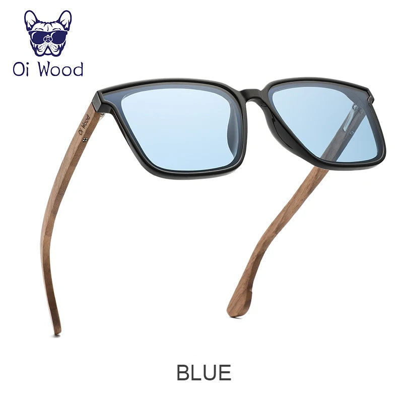 Men Women Square Sunglasses Wooden Eyeglasses Polarized Blue Lenses Mens Glasses Luxury Eyewear