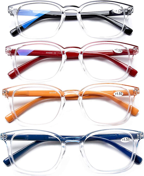 4 Pack Computer Reading Glasses Blue Light Filter Clear Frames Readers Glasses for Men Women