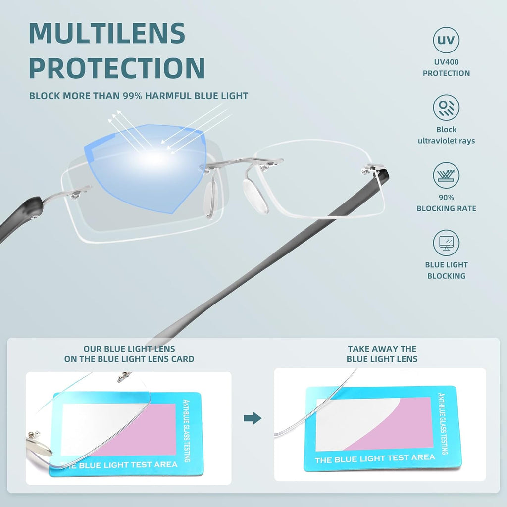 Anti-Blue Light Frameless Reading Glasses Lightweight Anti-Fatigue Lenses Reading Universal for Men and Women