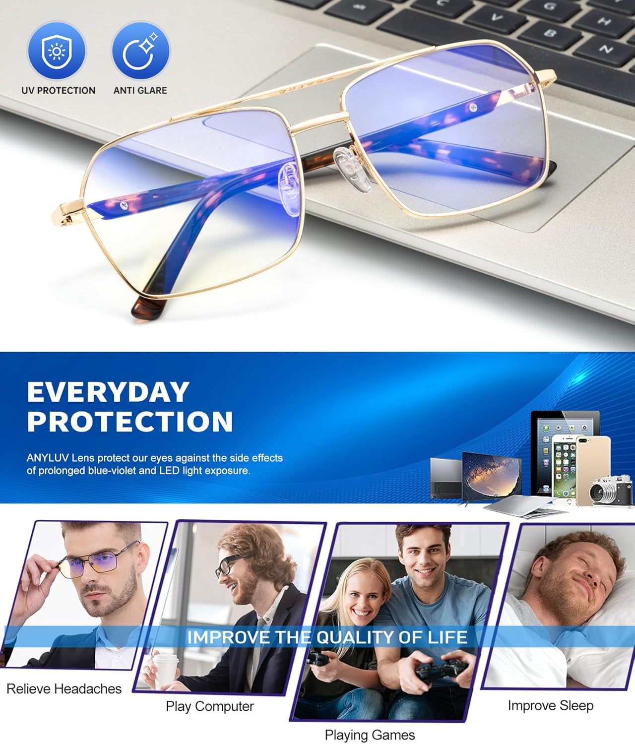 Blue Light Glasses Men/Women, Blue Light Blocking Glasses, Computer Screen Blocker Eyes Protection Glasses
