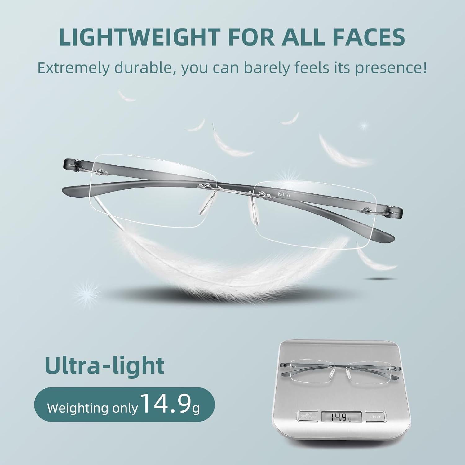 Anti-Blue Light Frameless Reading Glasses Lightweight Anti-Fatigue Lenses Reading Universal for Men and Women