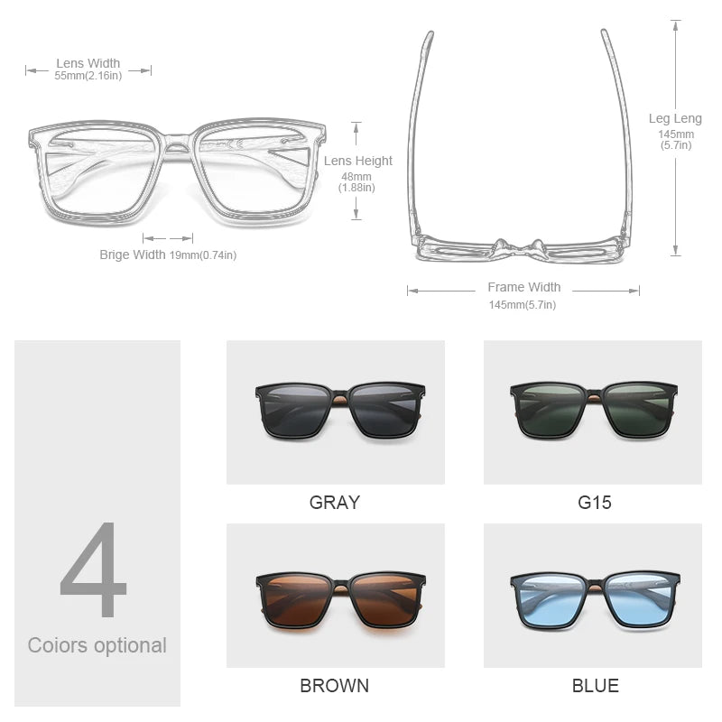 Men Women Square Sunglasses Wooden Eyeglasses Polarized Blue Lenses Mens Glasses Luxury Eyewear