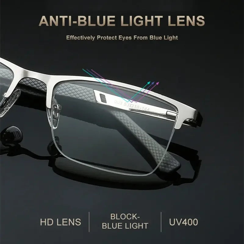 Men Reading Glasses Business Presbyopia Glasses Metal Frame anti Blue Light Eyeglasses Unisex Clear Glasses